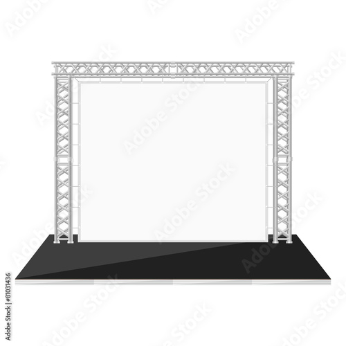 black color flat style low stage with banner on metal truss.
