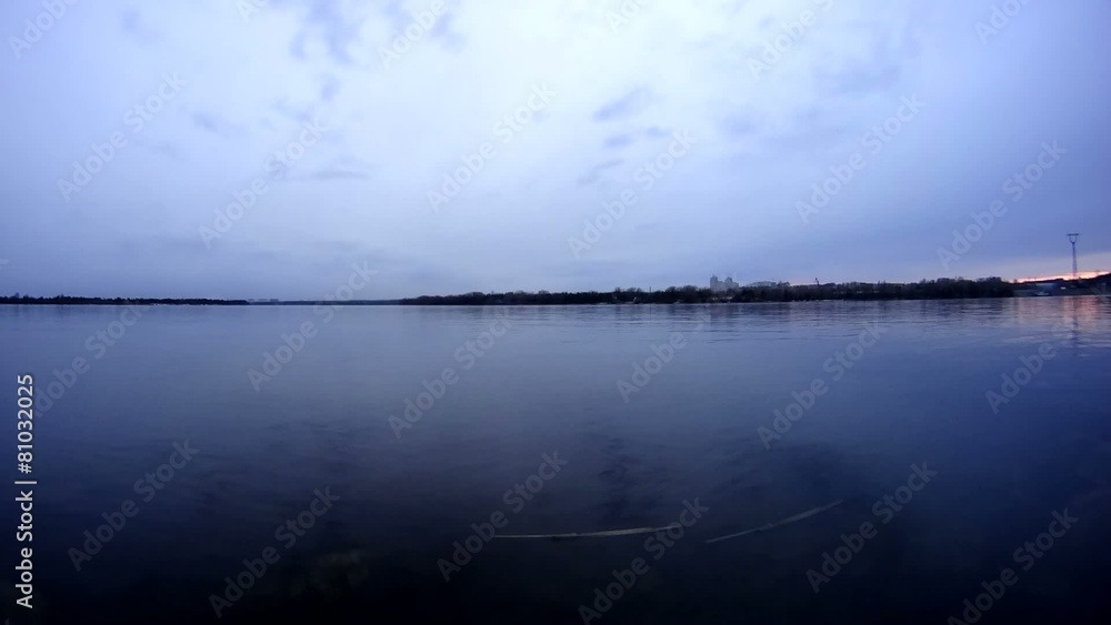 Timelapse in the evening on river Dnieper