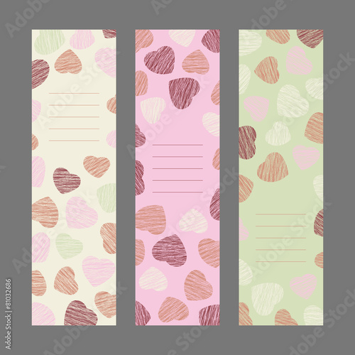 Set of Valentine's Day vertical banners. Pink hearts ornament. V