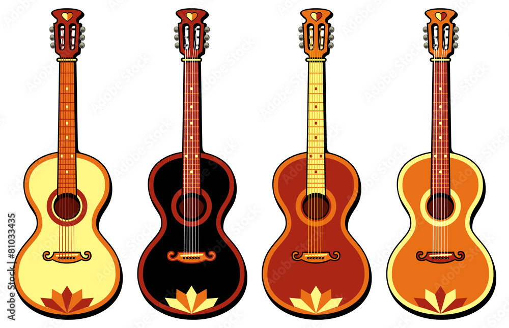 Naklejka premium Four guitars isolated on a white background