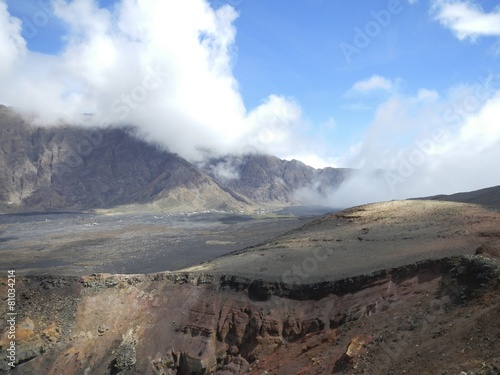Volcanic landscape with black sand