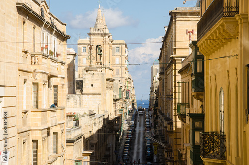 Old narrow street of european town (Valletta, Malta) © szymanskim