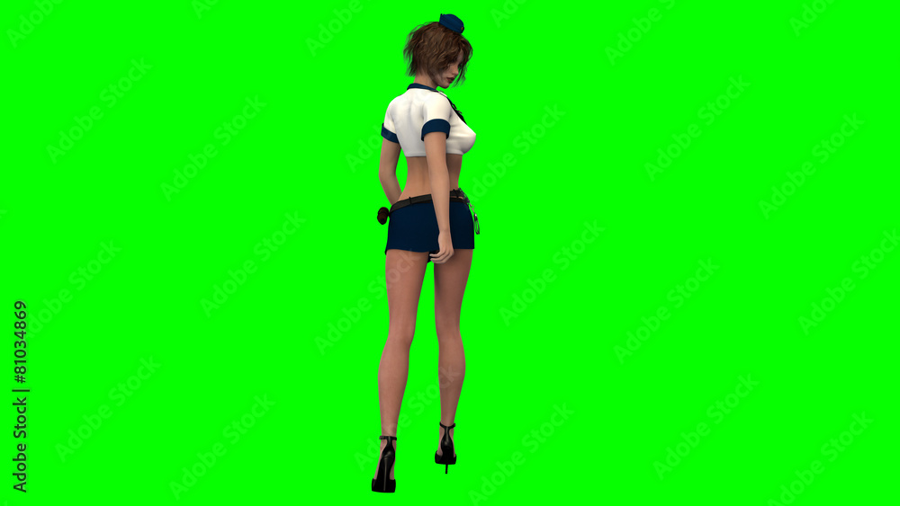 sexy woman in hot police uniform - on green screen sexy woman in hot police uniform - on green screen