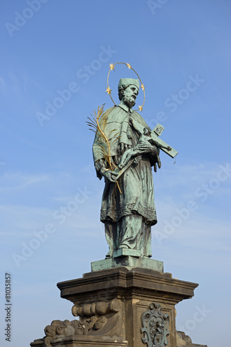 St. John of Nepomuk statue on Charles Bridge in Prague.