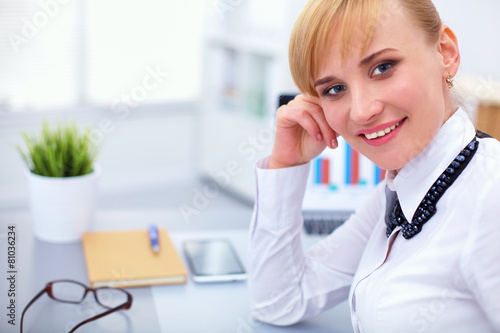 Wallpaper Mural Portrait of  businesswoman sitting at  desk with a laptop Torontodigital.ca