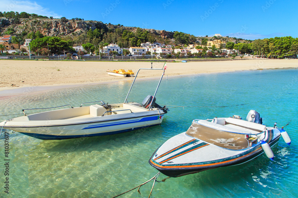 Fototapeta premium Boats in a port in San Vito Lo Capo, Sicily, Italy