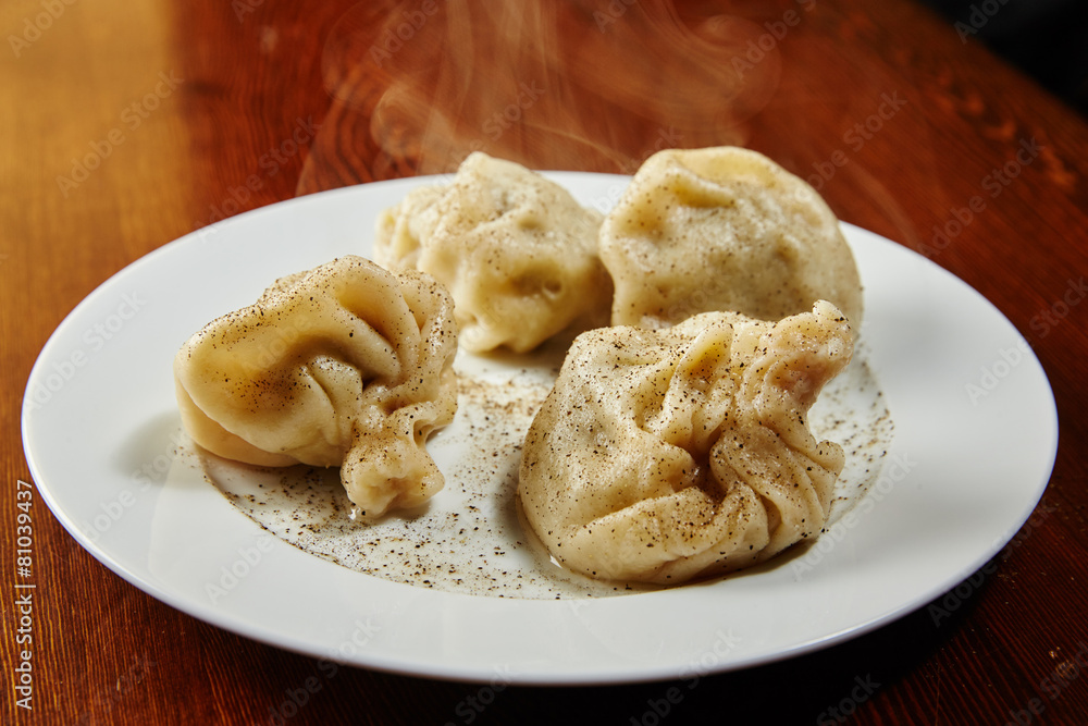 National Georgian dish khinkali meat in a sacred test a couple o