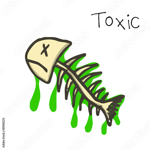 toxic, dead fish contaminated over white color background