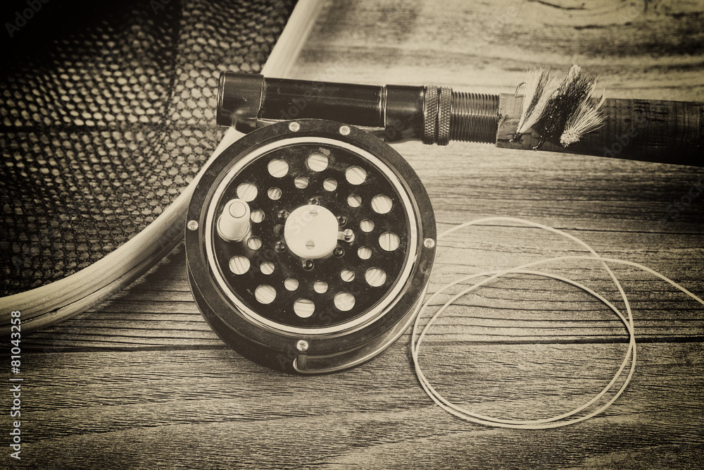Vintage traditional trout fishing equipment