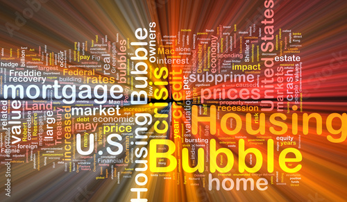 Housing bubble background wordcloud concept illustration glowing