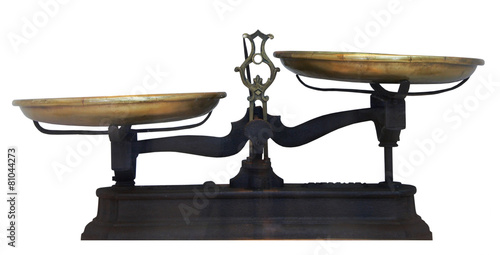Isolated antique metal table scales photo