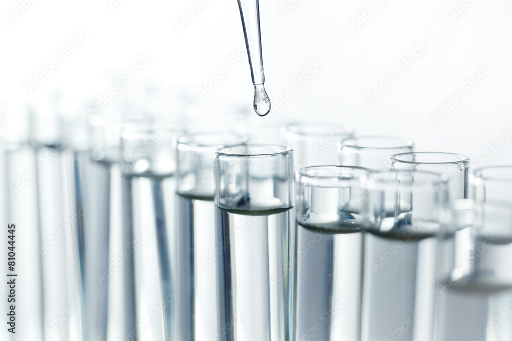 Pipette with drop of liquid - obrazy, fototapety, plakaty 