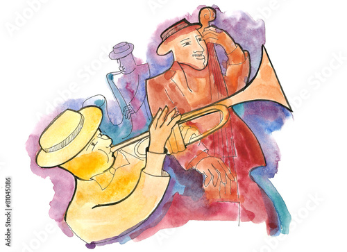 Canvas Print Jazz trio with trumpeter, guitarist and saxophonist