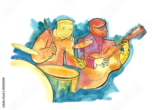 Canvas Print Drummer and guitarist playing jazz