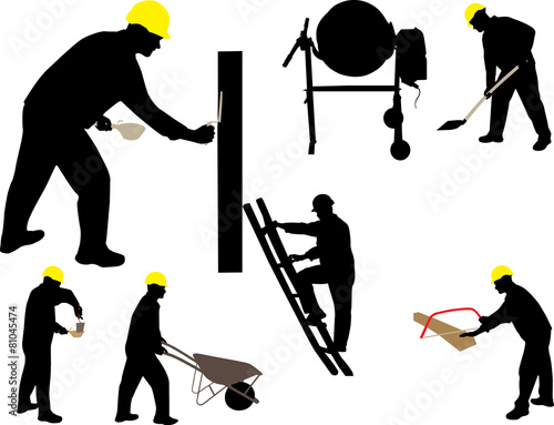 construction work mason  vector silhouettes