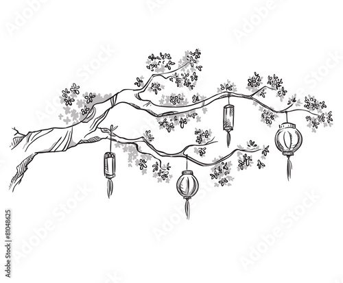 Tree branch with Chinese lanterns