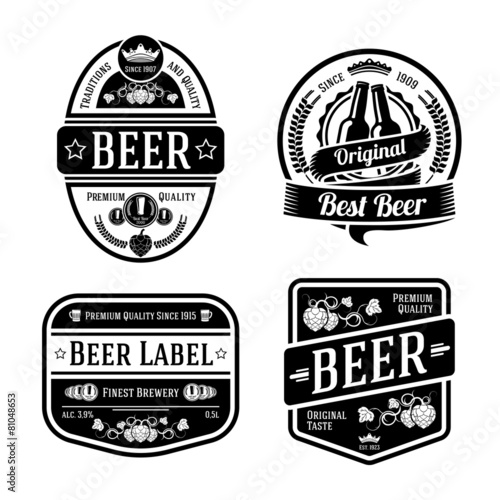 Black monochrome beer labels of different shapes. Vector