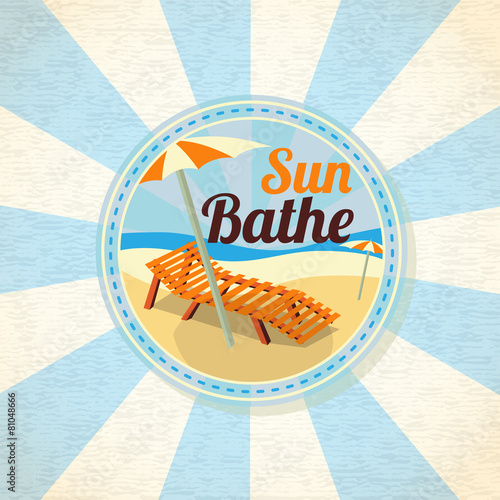 Summer sun bathe on the shore retro background