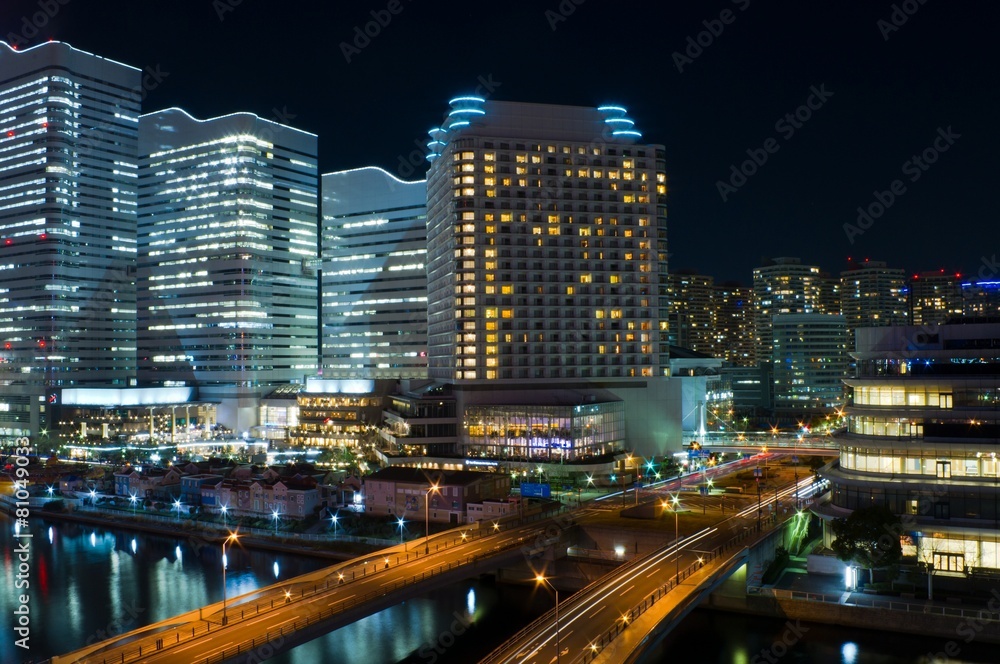 night scene of the Yokohama area in Japan