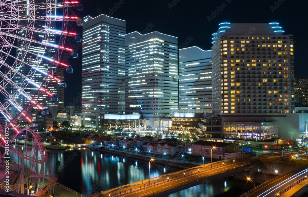 Obraz premium night scene of the Yokohama area in Japan