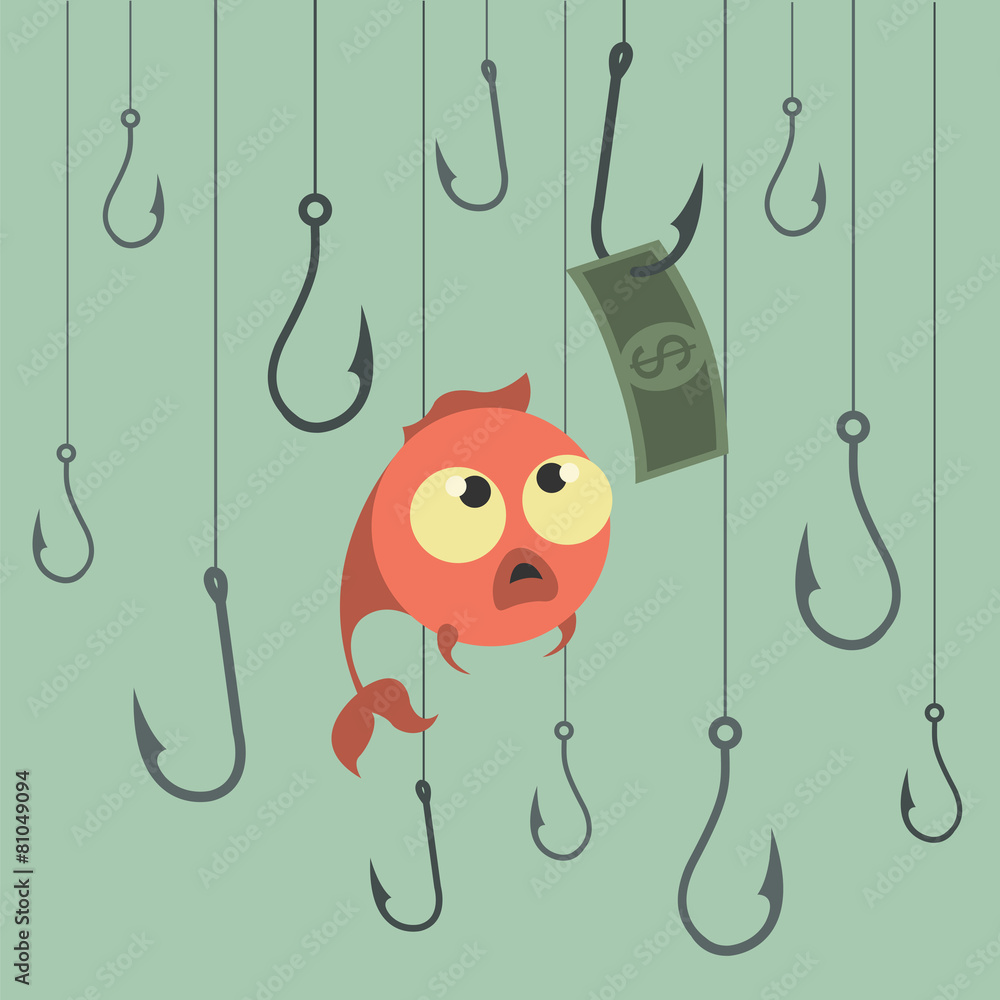 Cartoon vector concept. Fishing. Finances. Business risks. Banks Cartoon vector concept. Fishing. Finances. Business risks. Banks