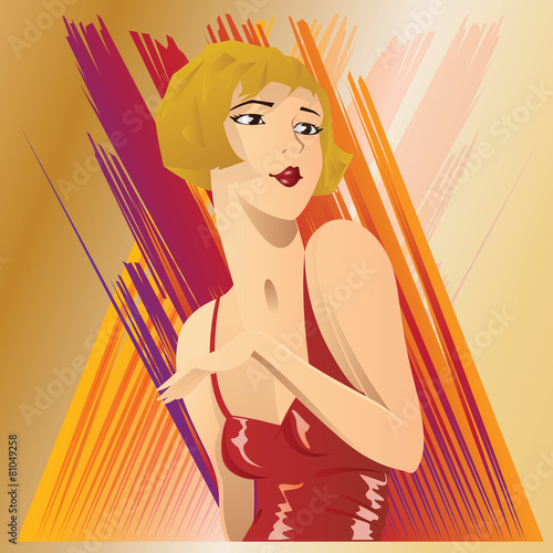 Vector girl on a background of abstract rays of light.