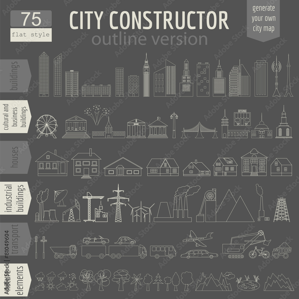Obraz premium City map generator. Elements for creating your perfect city. Out
