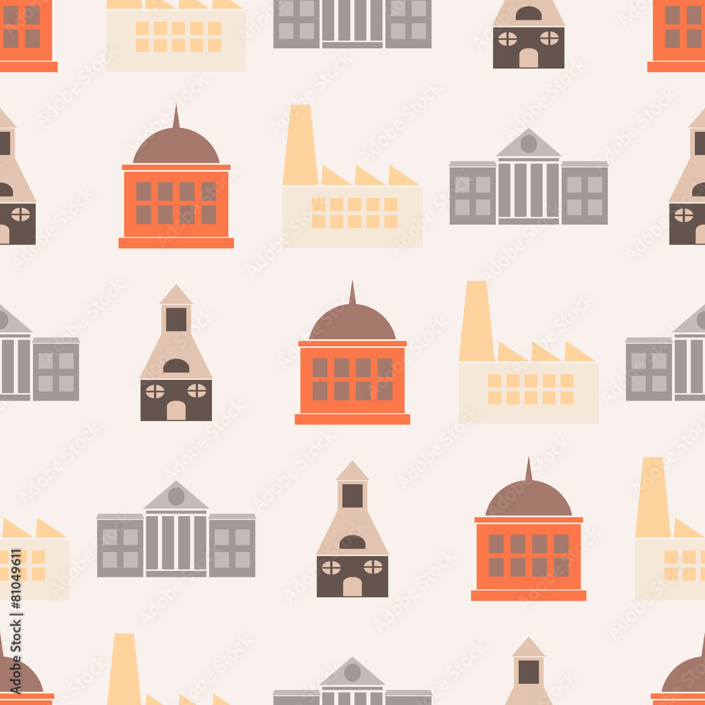 seamless background with various city buildings