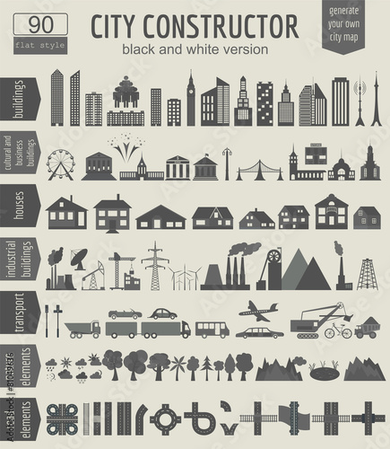 City map generator. Elements for creating your perfect city. Bla