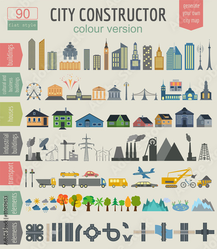 City map generator. Elements for creating your perfect city. Col