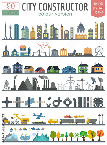 City map generator. Elements for creating your perfect city. Col