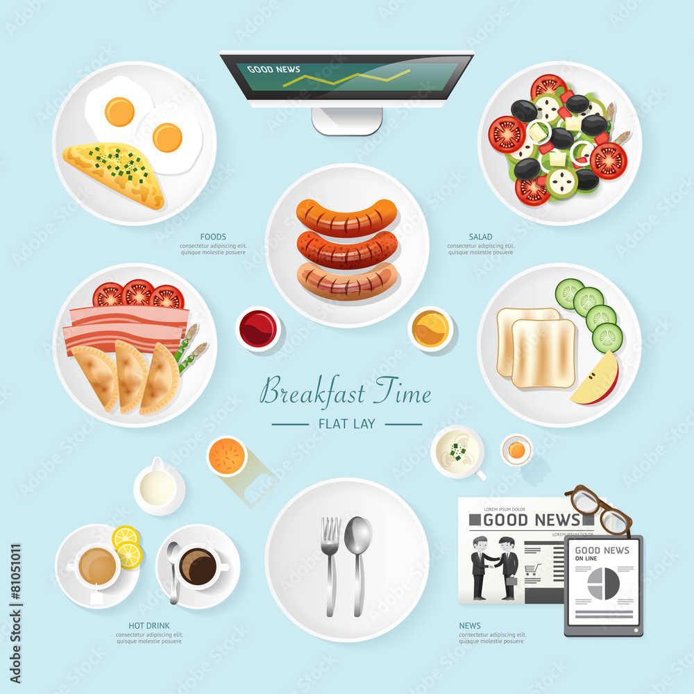 Infographic food business breakfast flat lay idea. salad,meal Infographic food business breakfast flat lay idea. salad,meal