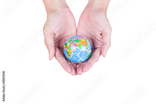 Earth planet in female hand