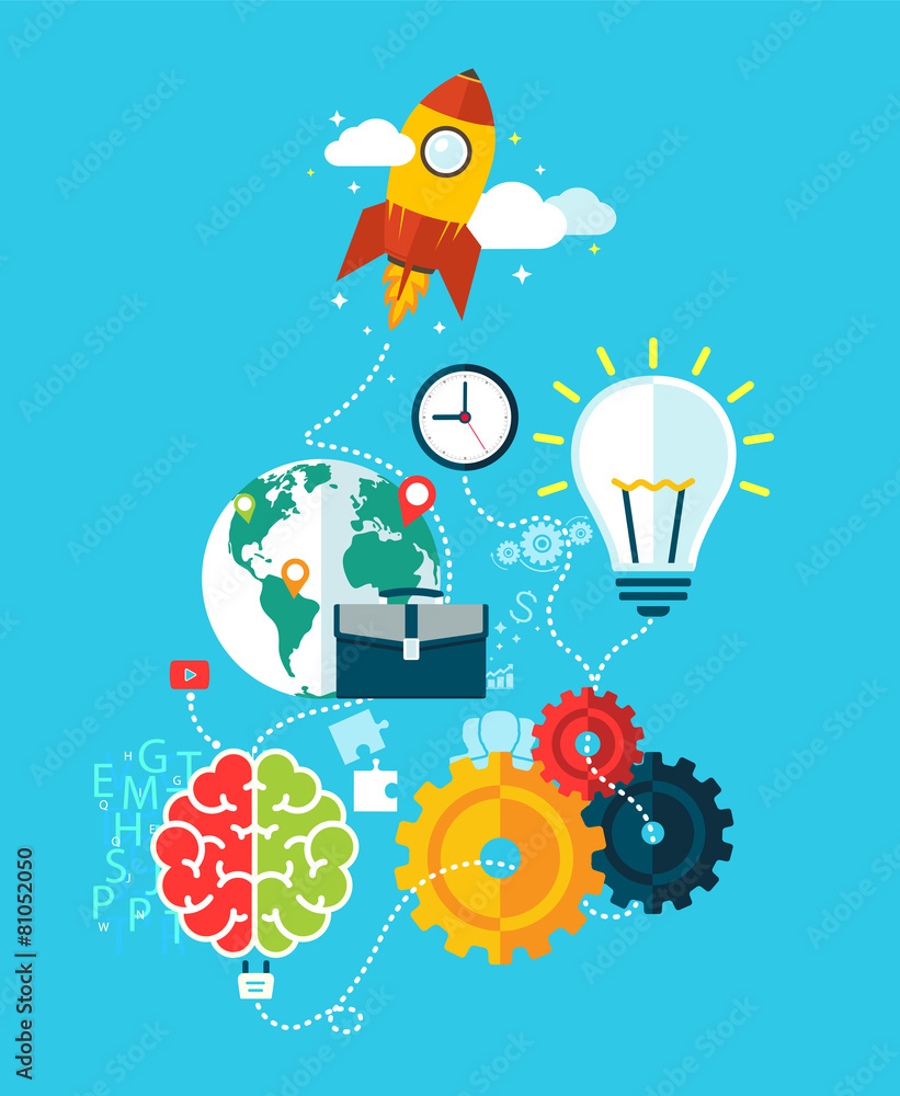 Fototapeta premium Business Start, Rocket Launch Concept Movement of Working Proce