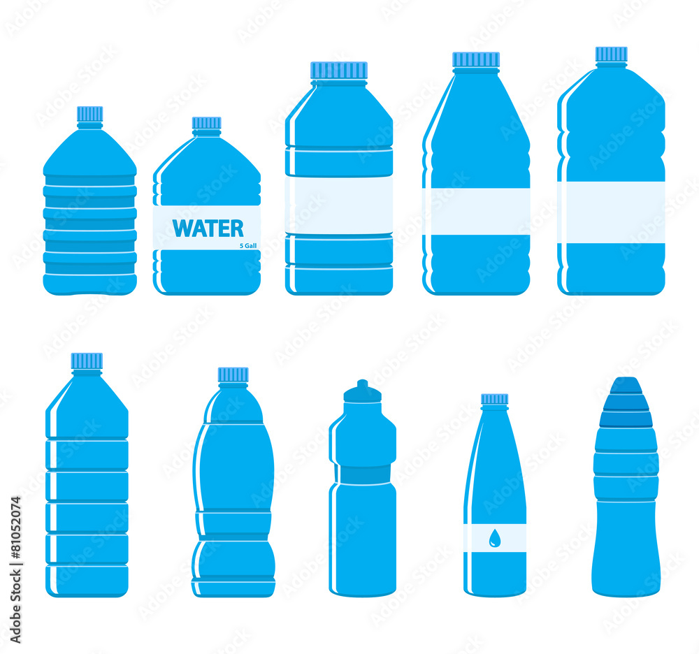 Plastic Bottles Icon Set on White Background Plastic Bottles Icon Set on White Background