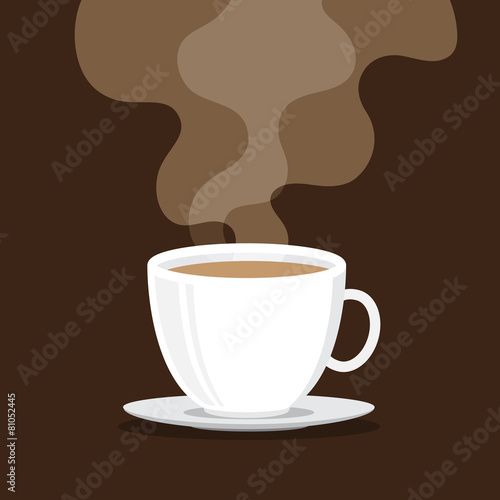 Coffee cup with smoke  brown background