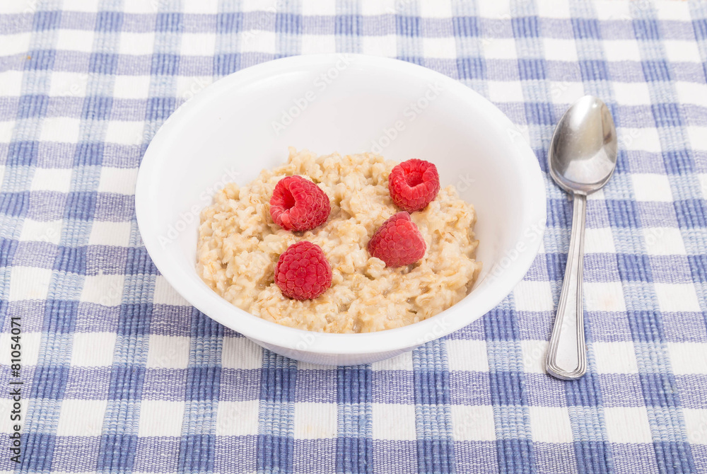 Raspberries in Bowl of Oatmeal Raspberries in Bowl of Oatmeal