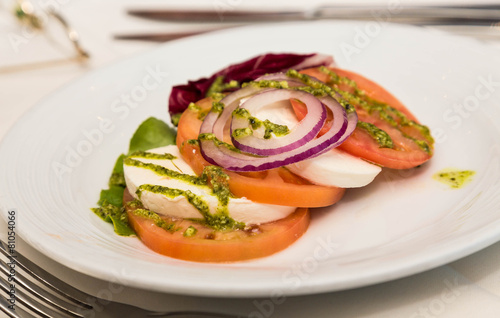 Caprese Salad with Onion and Pesto