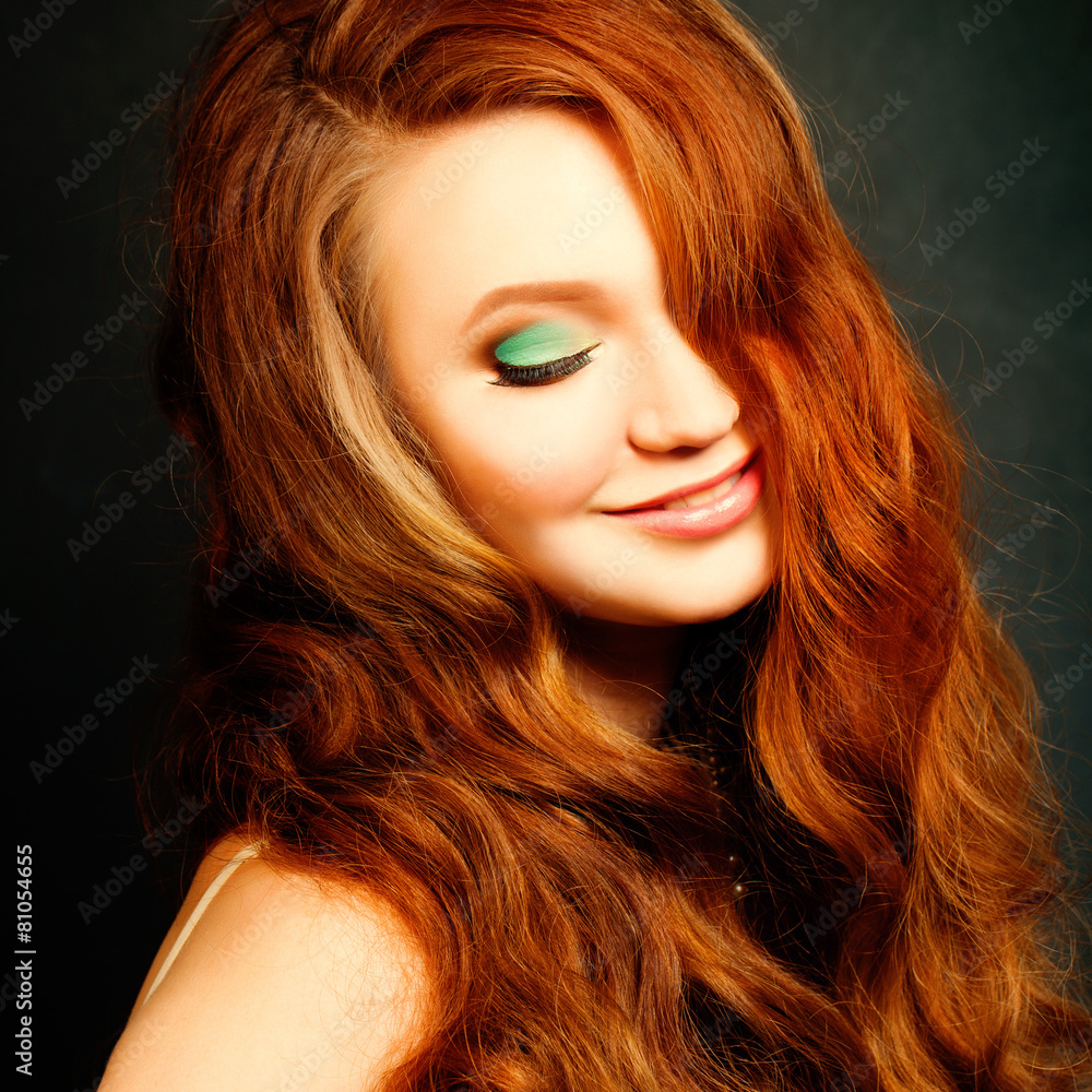 Long Curly Red Hair. Fashion Woman Portrait. Beauty Model Girl Long Curly Red Hair. Fashion Woman Portrait. Beauty Model Girl