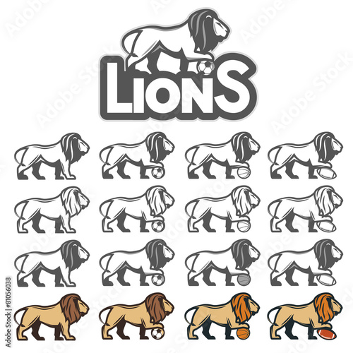 Fototapeta Naklejka Na Ścianę i Meble -  Lion mascot in different styles for sport emblems