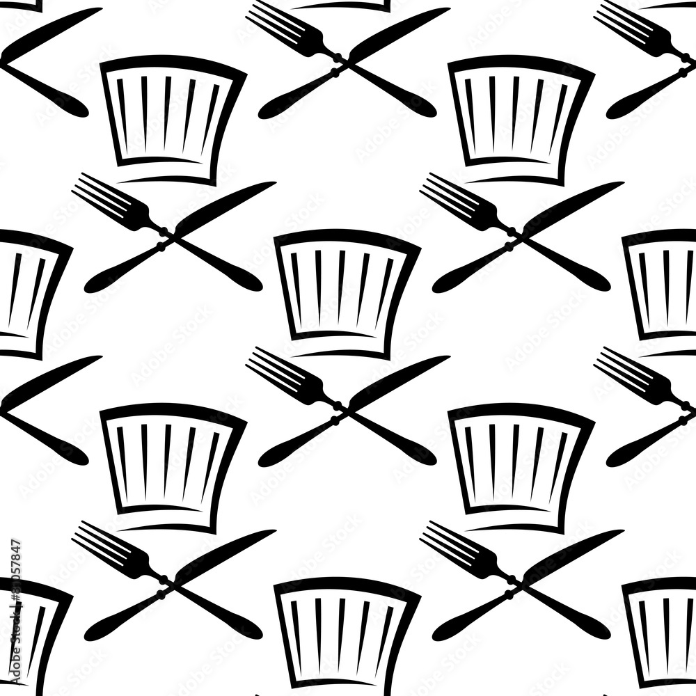 Chef toque with crossed cutlery seamless pattern