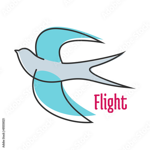 Flying blue swallow in outline style