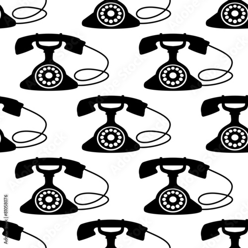 Seamless pattern with retro telephone silhouettes