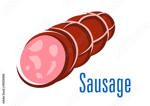 Cartooned smoked sausage isolated on white