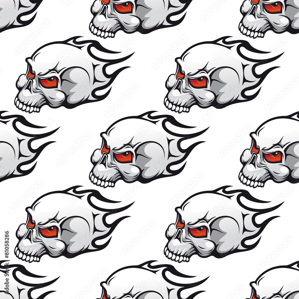 Cartoon skulls with tribal flames seamless pattern Cartoon skulls with tribal flames seamless pattern
