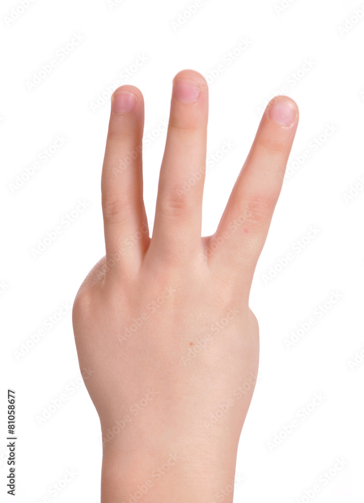Child's arm with three fingers straightened Child's arm with three fingers straightened