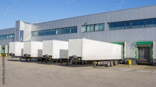 Distribution centre with trailers waiting to be loaded
