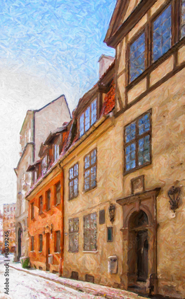 Obraz premium Riga Old Narrow Street Digital Painting