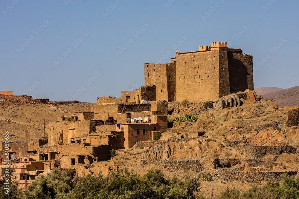 Traditional houses with fortifications above, Morocco