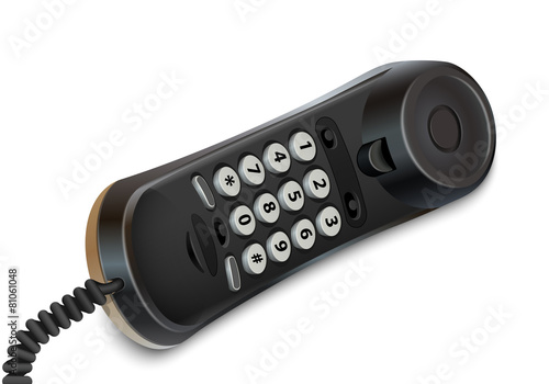 Telephone handset with cord on white background. Realistic vecto